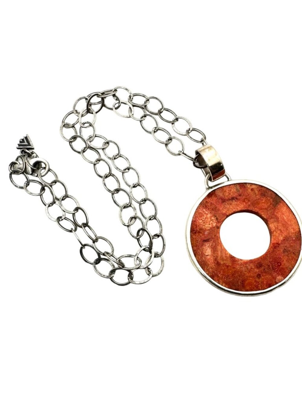 Silpada N1564 Oxidized Sterling Silver chain Sponge Coral Disk Pendant